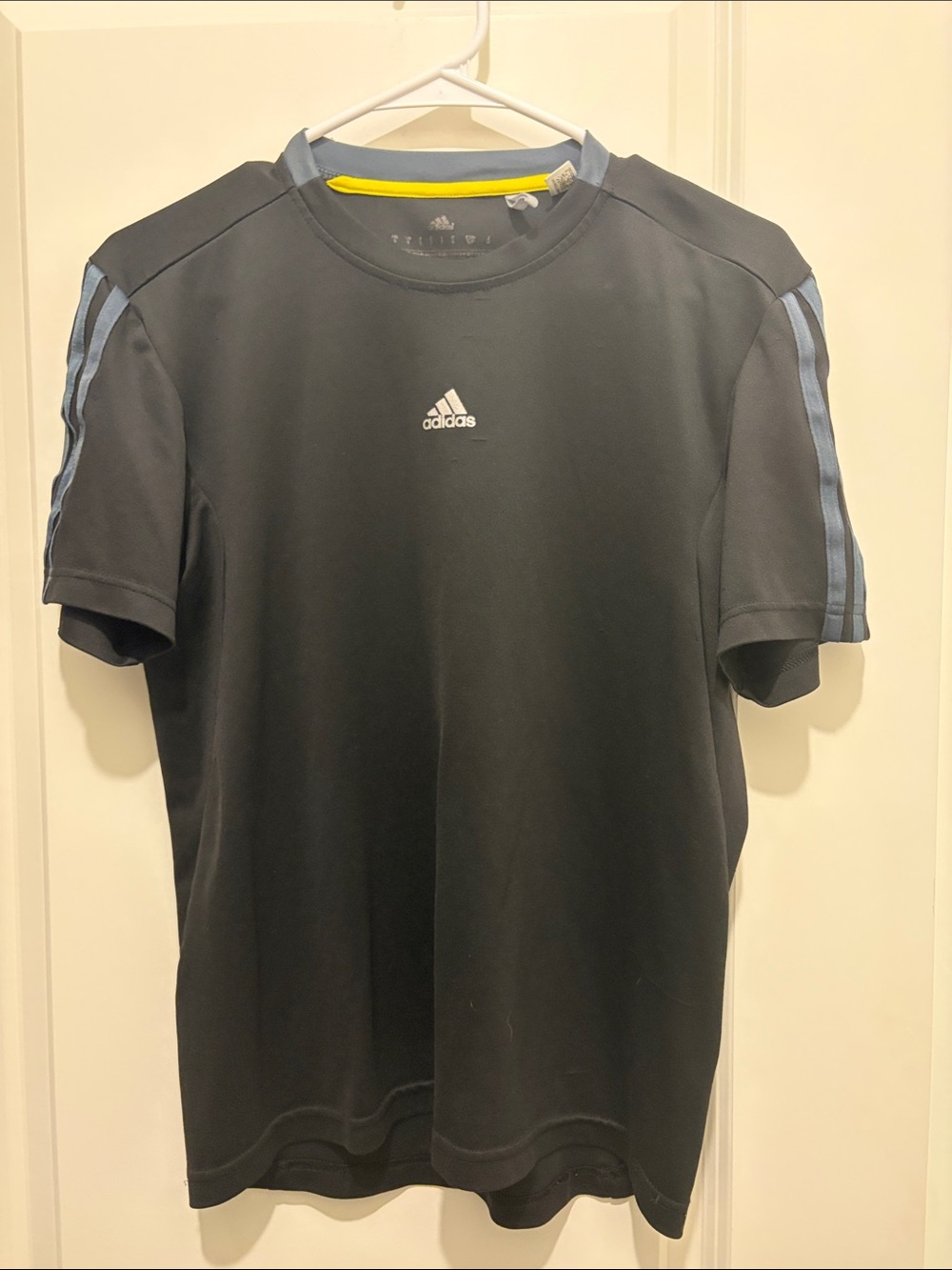 Adidas Men’s Black Athletic Tee with grey Shoulder Stripes